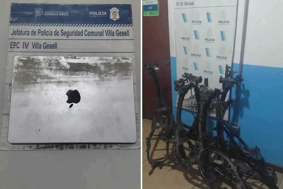 Encontraron seis cuadros de motos y una MacBook en un descampado de Villa Gesell