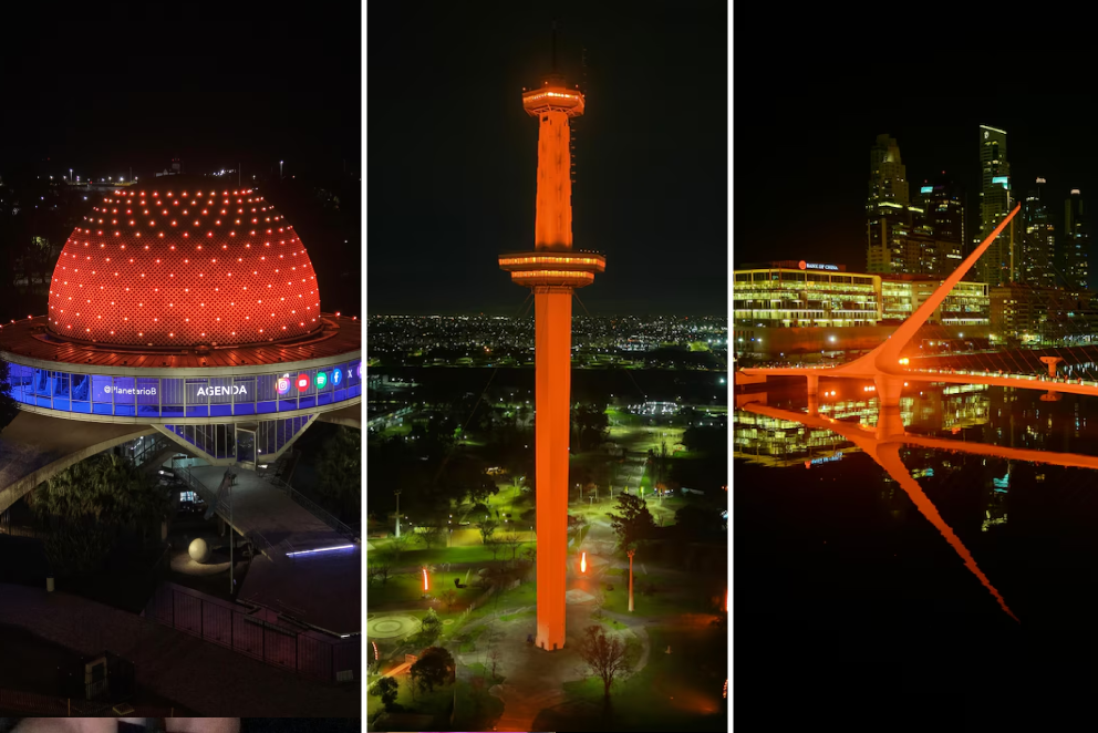 Buenos Aires iluminó de naranja sus monumentos para homenajear a donantes de órganos